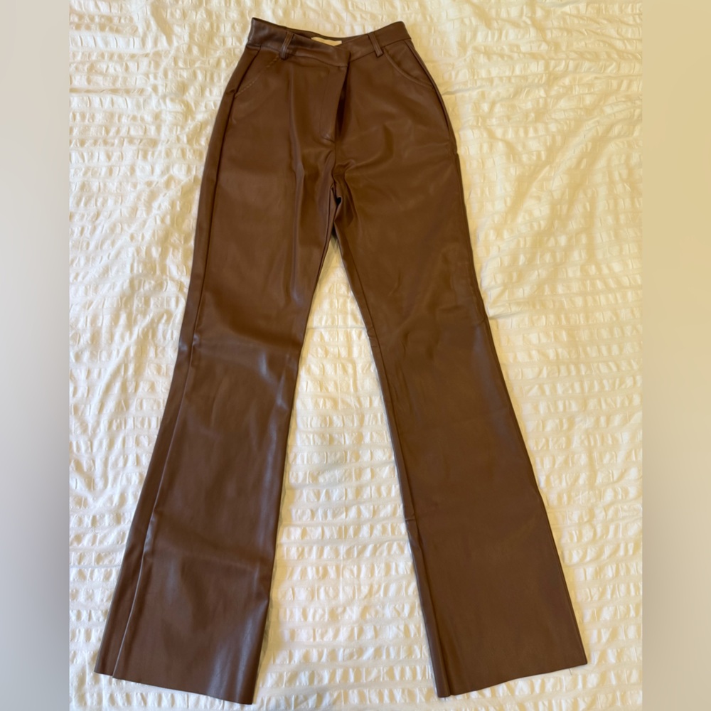 Meshki Brown Faux Leather Leggings
